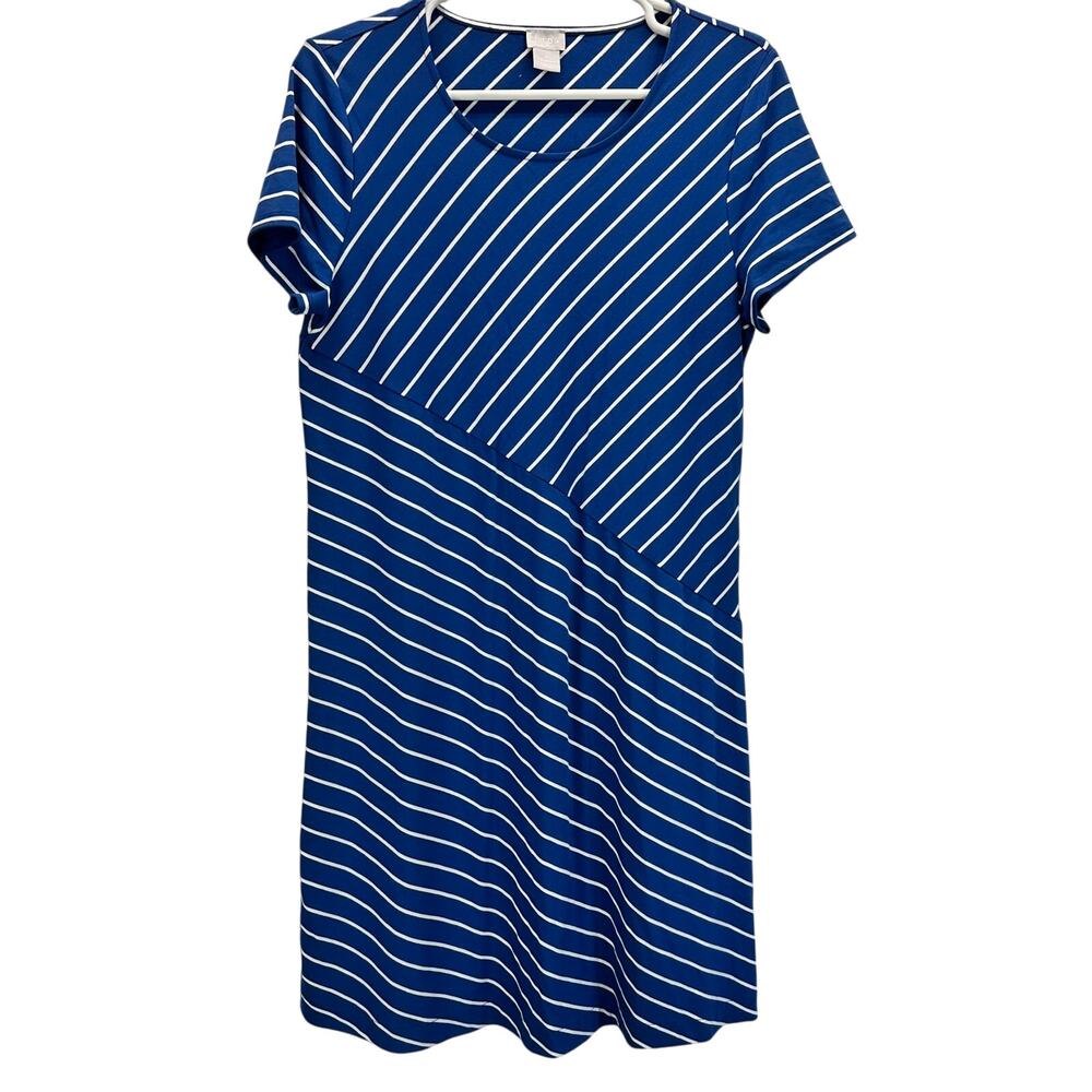 Chico's Spliced Stripe A-Line Dress Blue White Strip Size 1